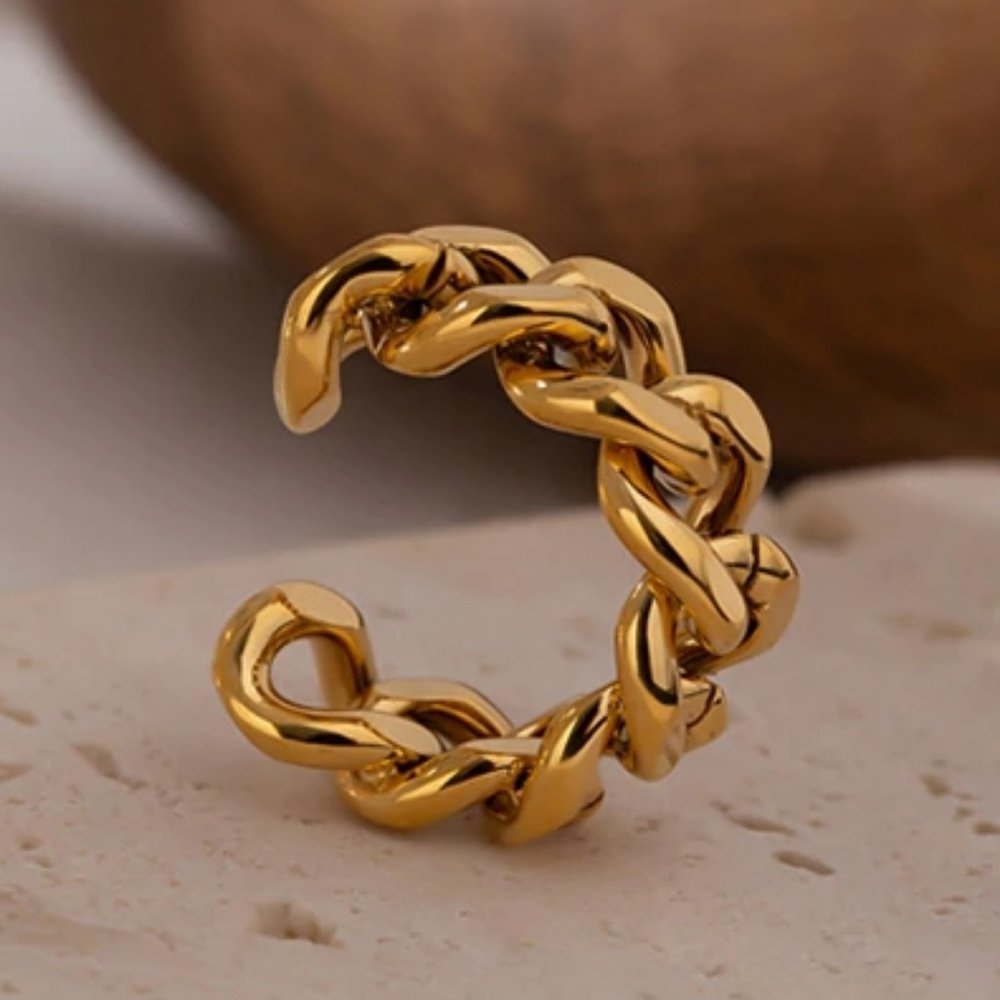 NEW 18K Gold Plated Link Chain Adjustable Ring b - Picture 1 of 6